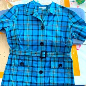 Vintage Pendleton Blue Plaid Cotton Dress w/ Black Buttons & Belt